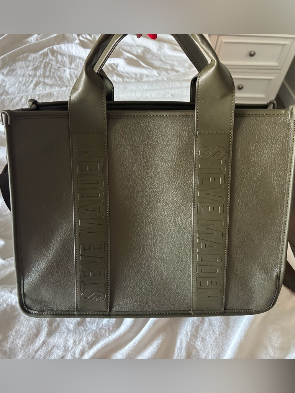 Steve Madden Olive Green Structured Tote | Large Work Bag | Crossbody Strap